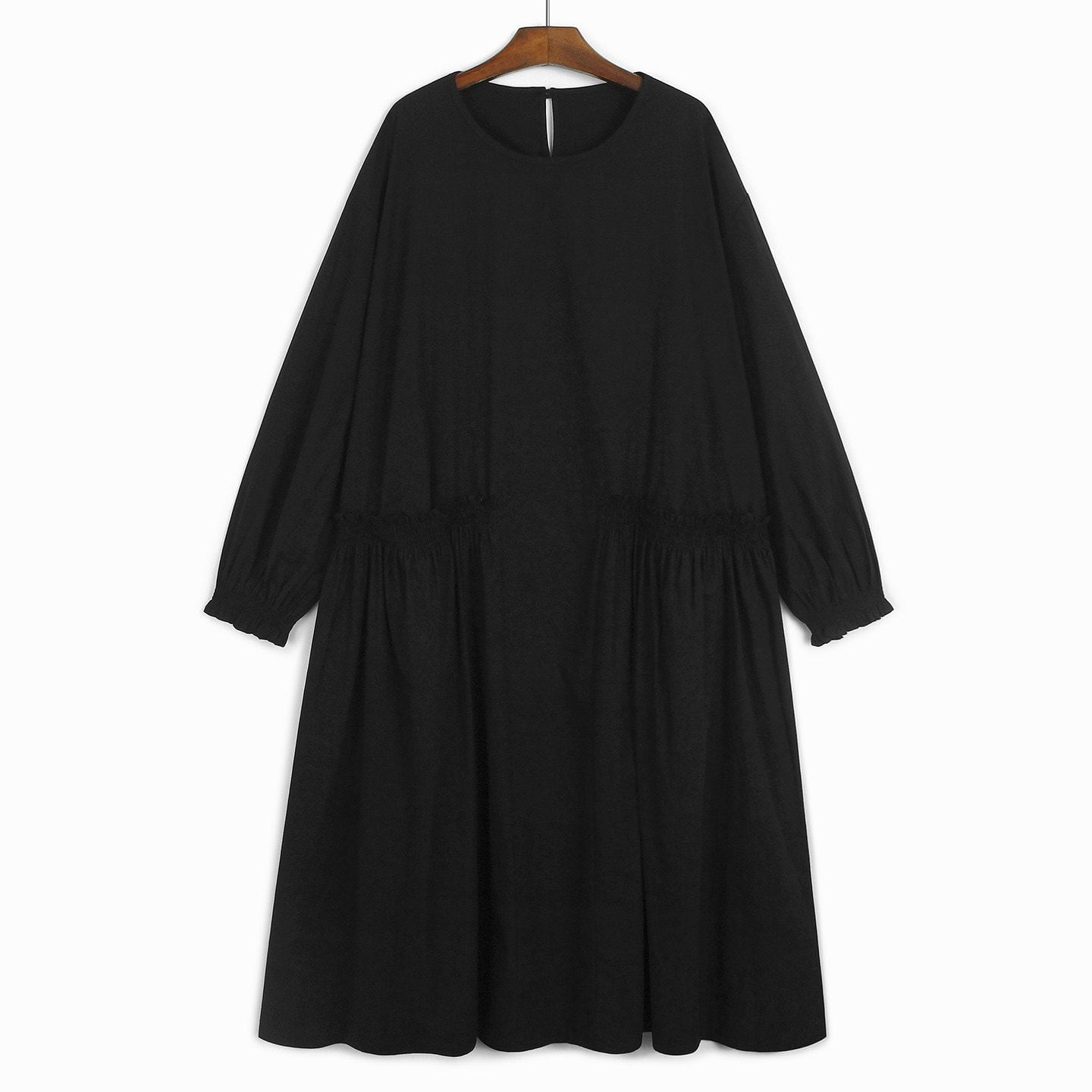 RUFFLED RELAXED LONG SLEEVE MIDI DRESS M-18515