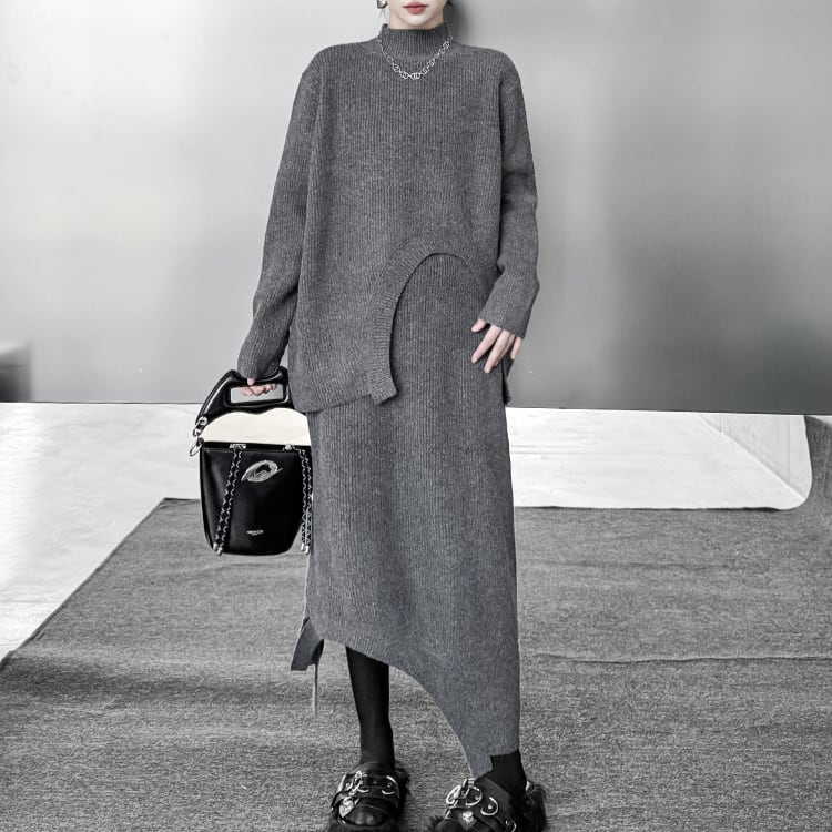 アシンメトリーニットセットアップ ◆2col R30348