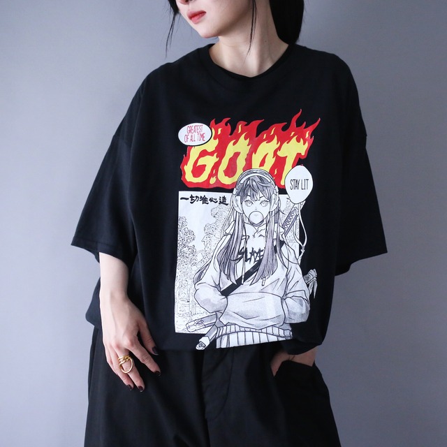 samurai girl good vibes printed XXL over silhouette h/s tee