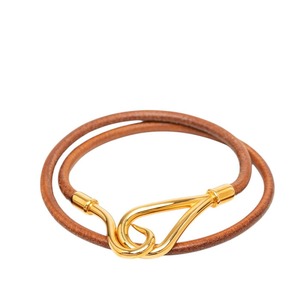 エルメス ジャンボ ブレスレット チョーカー ゴールド ブラウン レザー メッキ レディース HERMES 中古