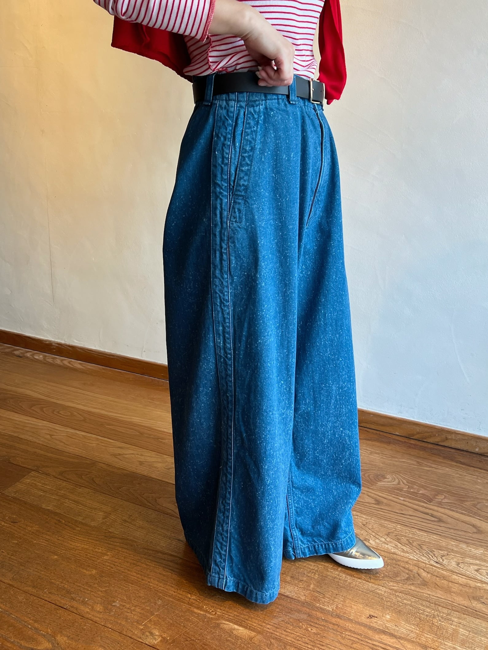 MEYAME / WASHED DENIM SIDE LINE WIDE PANTS | anouk