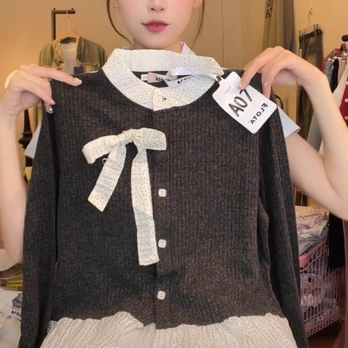 ドットリボンリブニットペプラムトップス ・71796