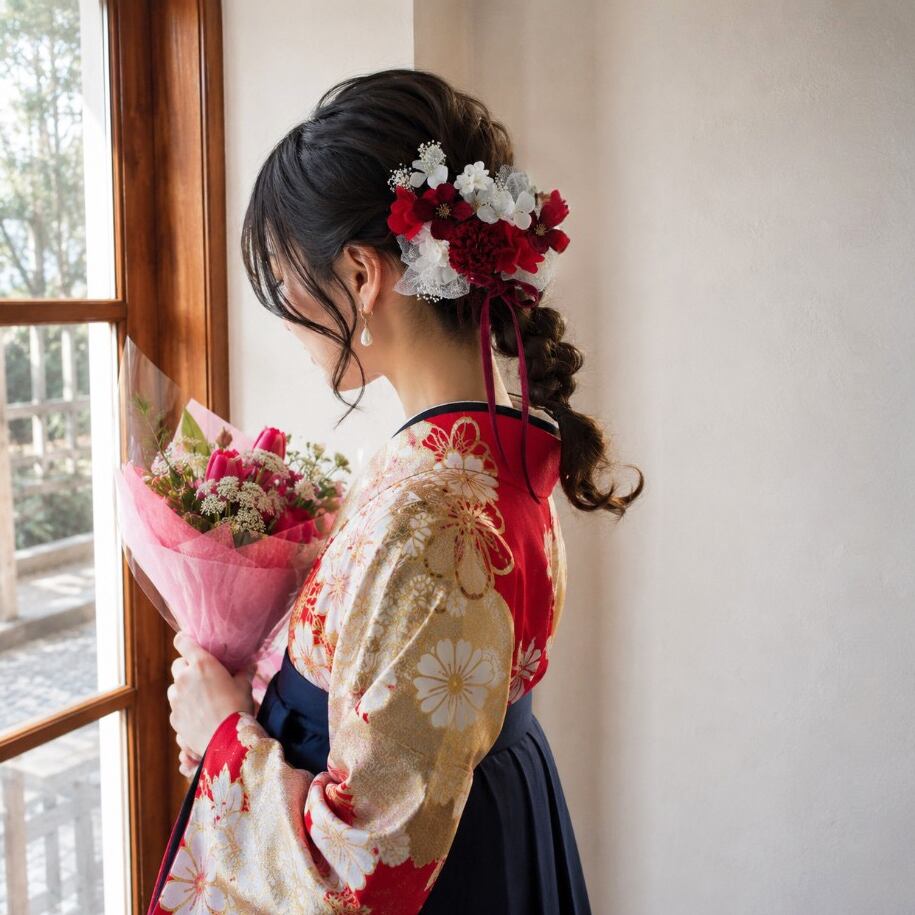 髪飾り 2色のベルベット桜とアメリカンフラワー