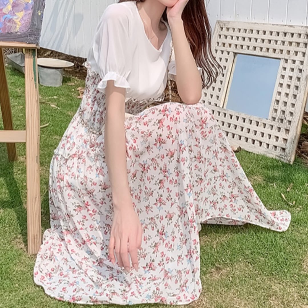 シフォン切り替えギャザーワンピ*Z305 | cherie ange シフォン切り替えギャザーワンピ*Z305 | cherie ange
