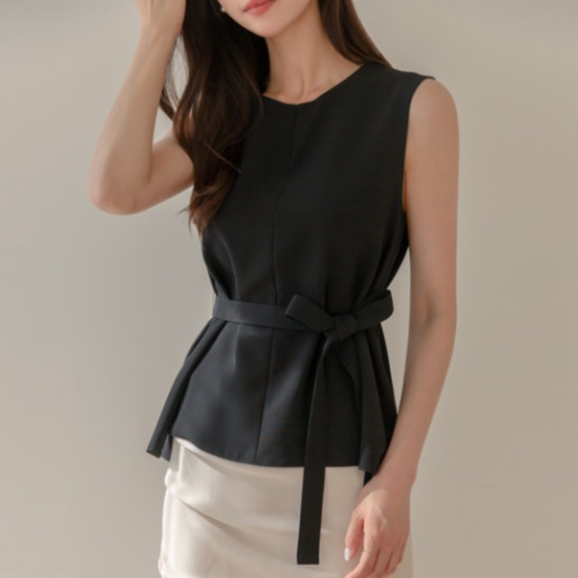 ペプラム ノースリーブ トップス　 2col 　00087
