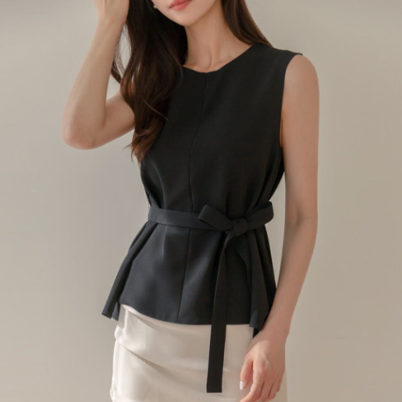 ペプラム ノースリーブ トップス 2col 00087