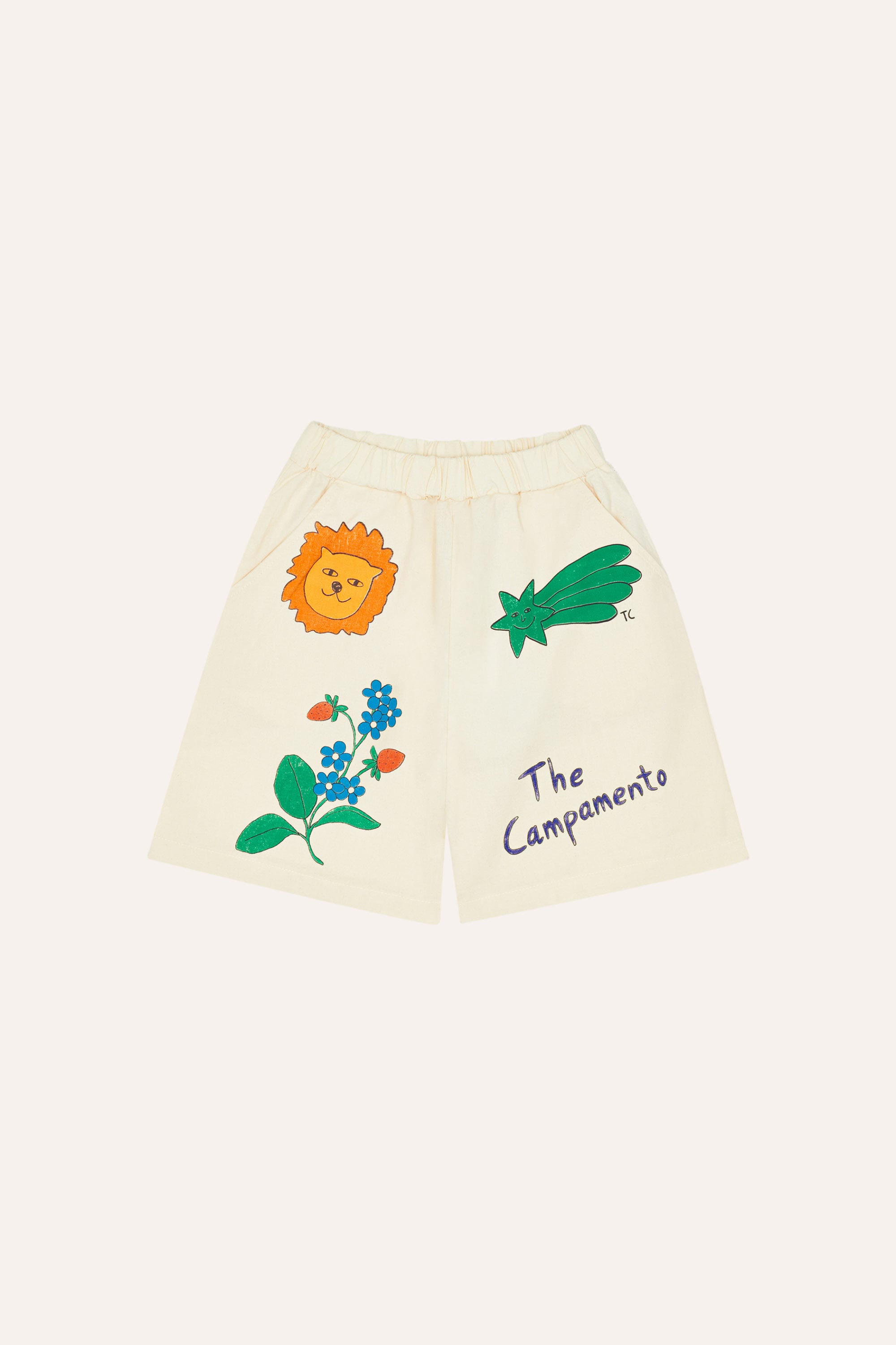 【26SS】The Campamento(カンパメント)Drawings Ecru Shorts(2y/3y/4y/5-6y/7-8y/9-10y/11-12y)パンツ らくがき アイボリー