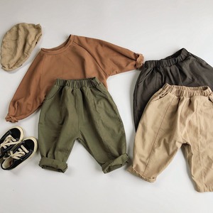 【BABY&KIDS】春新作 韓国風無地ポケット付きロングパンツ全3色
