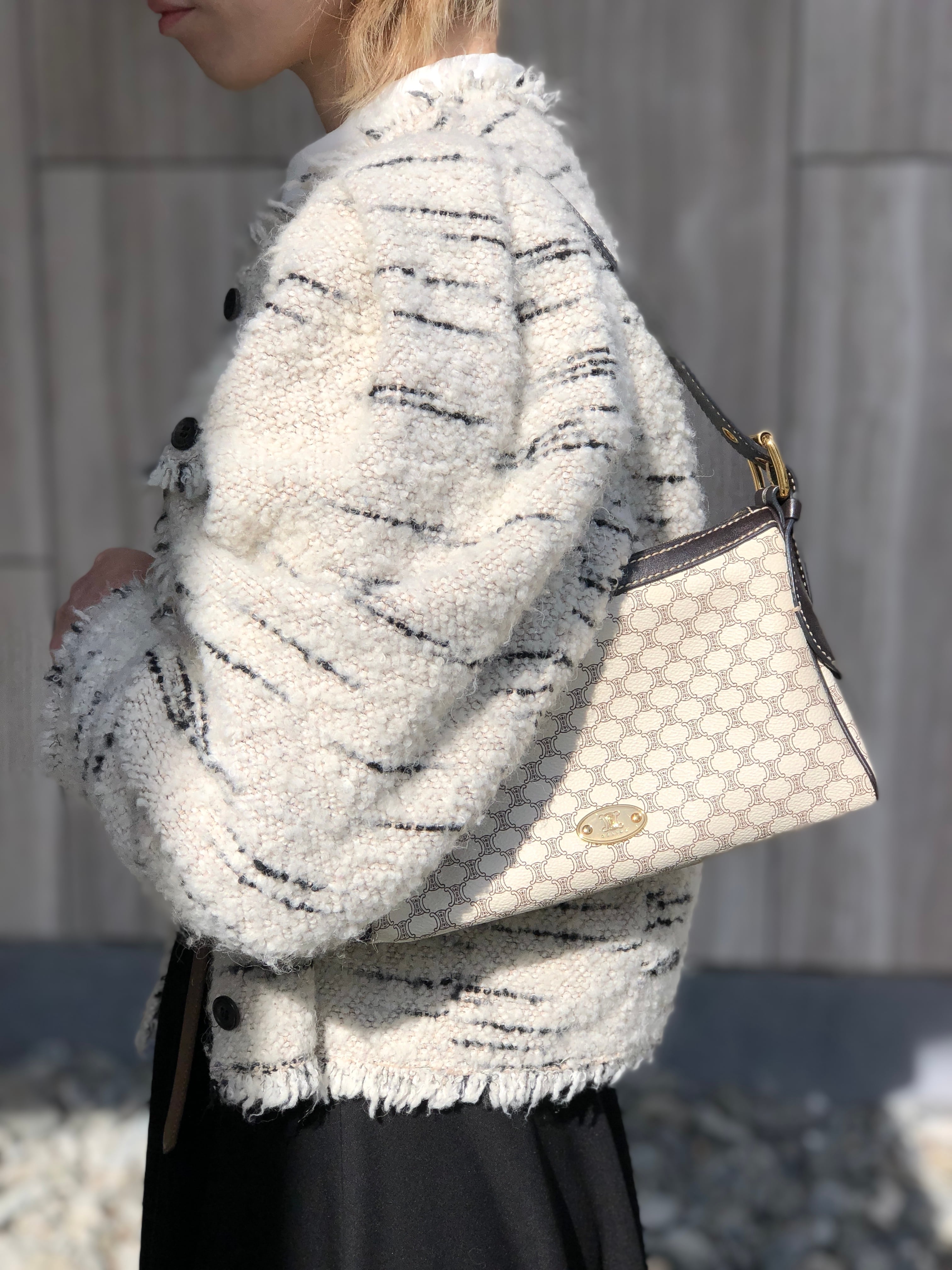 CELINE セリーヌ マカダム ショルダーバッグ ホワイト トリオンフ PVC