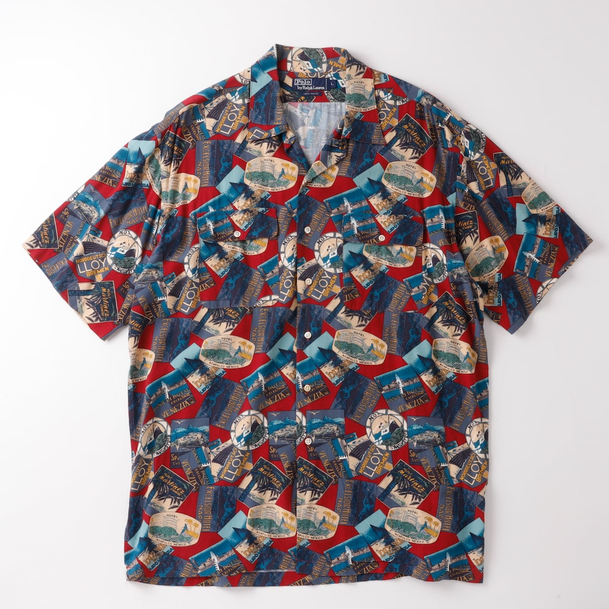 トップス Ralph Lauren RAYON S/S OPEN COLLAR SHIRT 極美品】90s Ralph Lauren special rayon open collar shirt big
