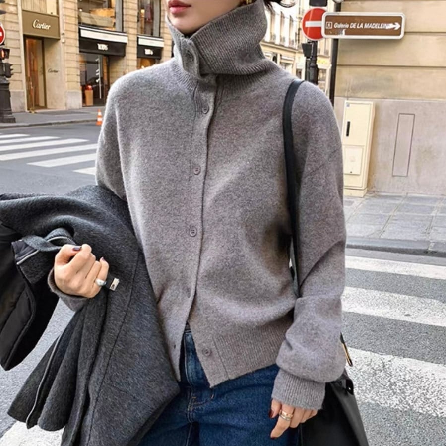 ボタンフロント 長袖 ハイネック ニット カーディガン ◆3col YH9815