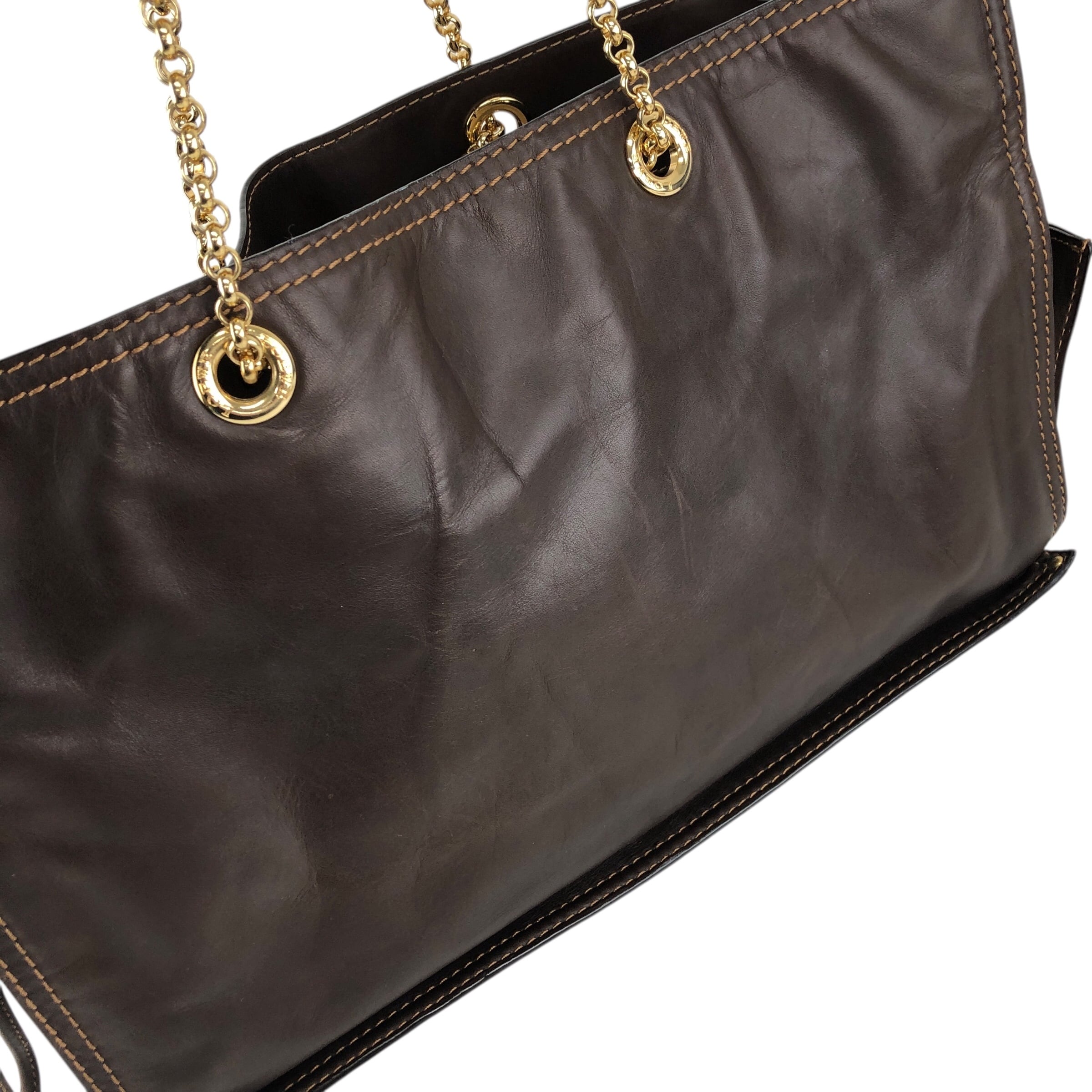 LOEWE ロエベ トートバッグ ブラウン ロゴ レザー チェーン vintage