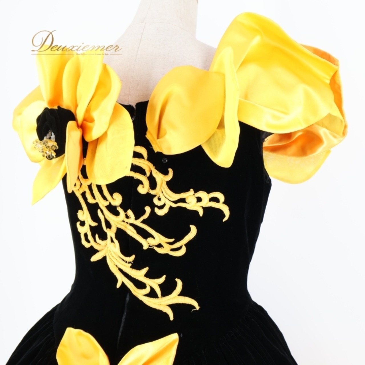 パーティドレス ワンピース ドレス ブラック系 イエロー系 グレイス GRACE 黒 黄色 オレンジ ベロア 発表会 演奏会 ボリューム 花 フラワー パーティー おしゃれ 豪華 レディース 華やか