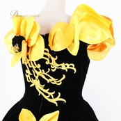 パーティドレス ワンピース ドレス ブラック系 イエロー系 グレイス GRACE 黒 黄色 オレンジ ベロア 発表会 演奏会 ボリューム 花 フラワー パーティー おしゃれ 豪華 レディース 華やか