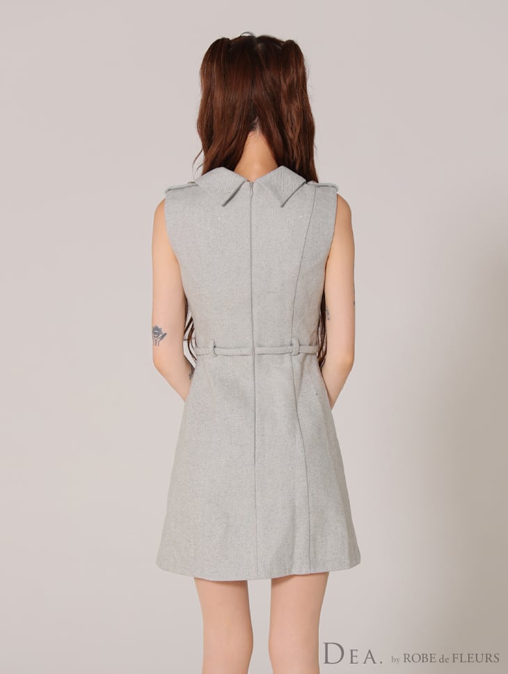 XSサイズあり】襟付きバストジップノースリーブベルトデザインミニ