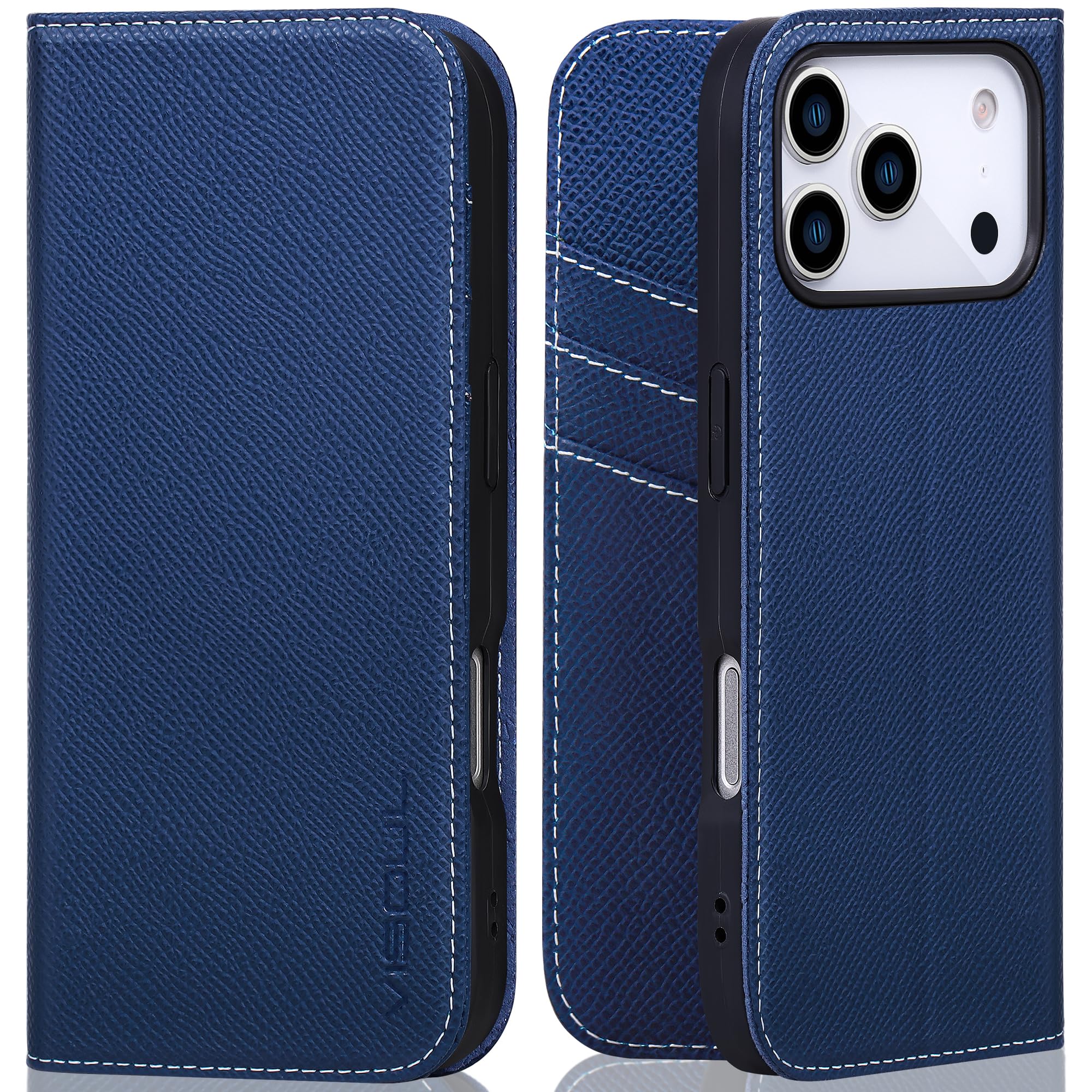 VISOUL iPhone 18 Pro/iPhone 17 Pro 対応 ケース 手帳型 本革 RFIDブロッキング 2026年発売 6.3インチ ネイビー