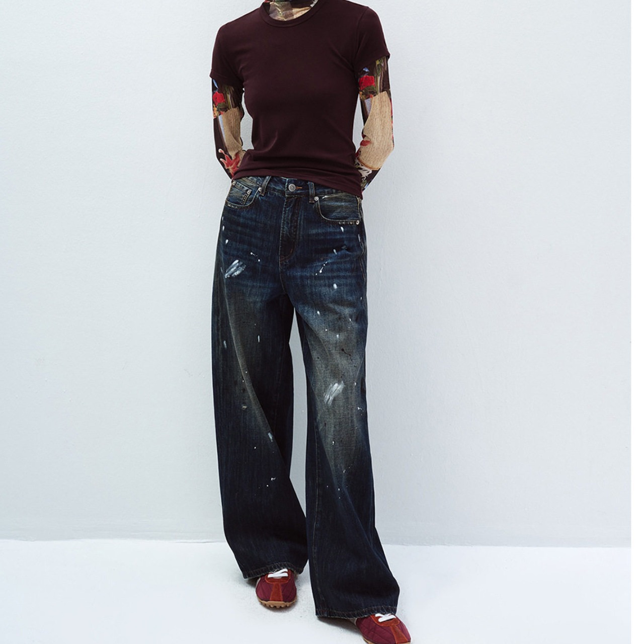 Wide Denim  Paint Jeans【3color】  T4397