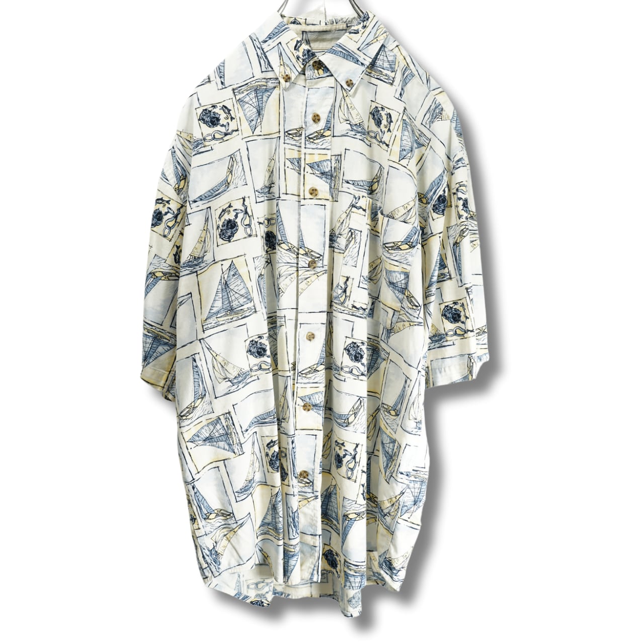 半袖シャツ 古着 ヨット 海 プリント コットン PA193