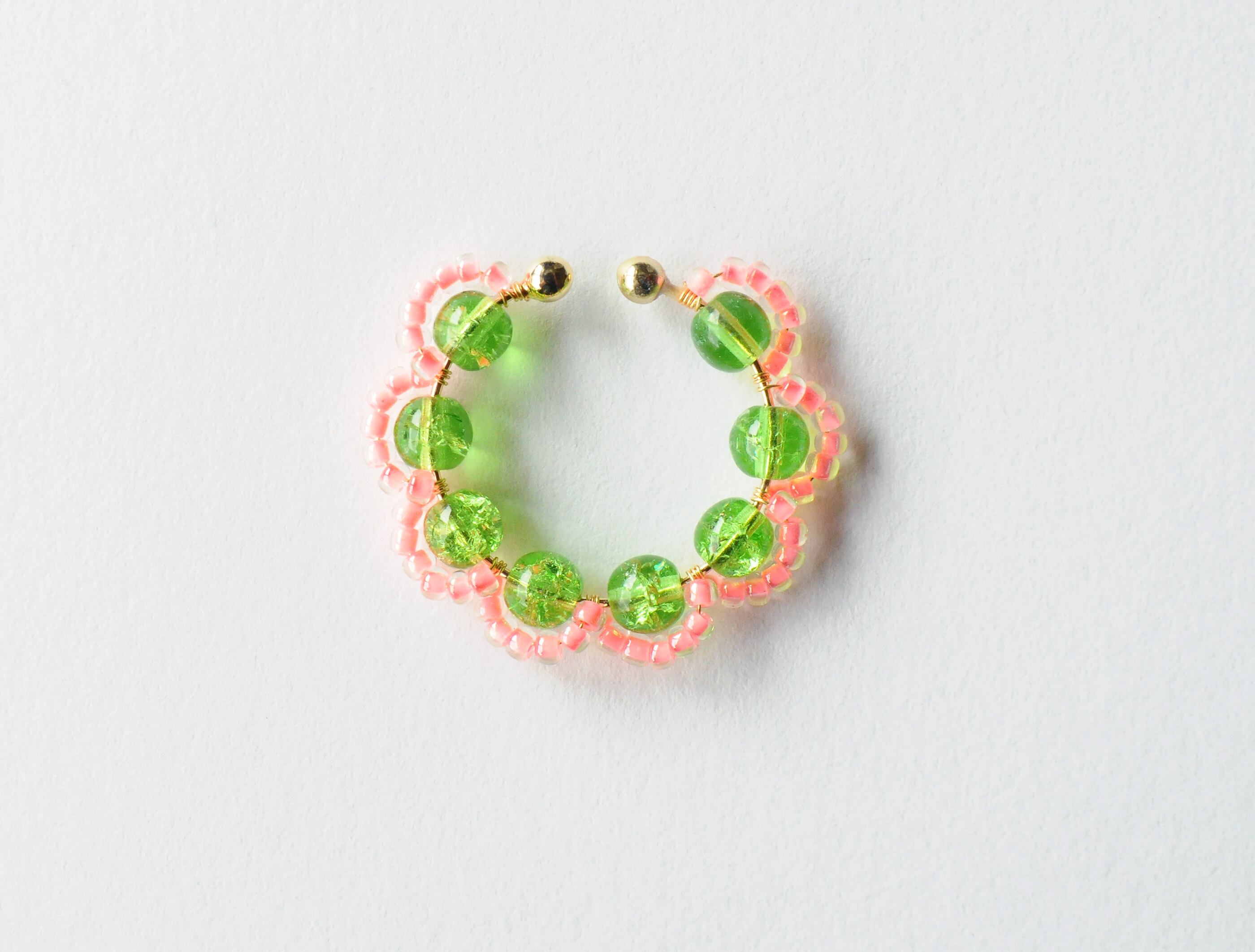 ＜Rollo～イロヅクビジュー～＞イヤーカフ『GrassGreen × NeonOrange』