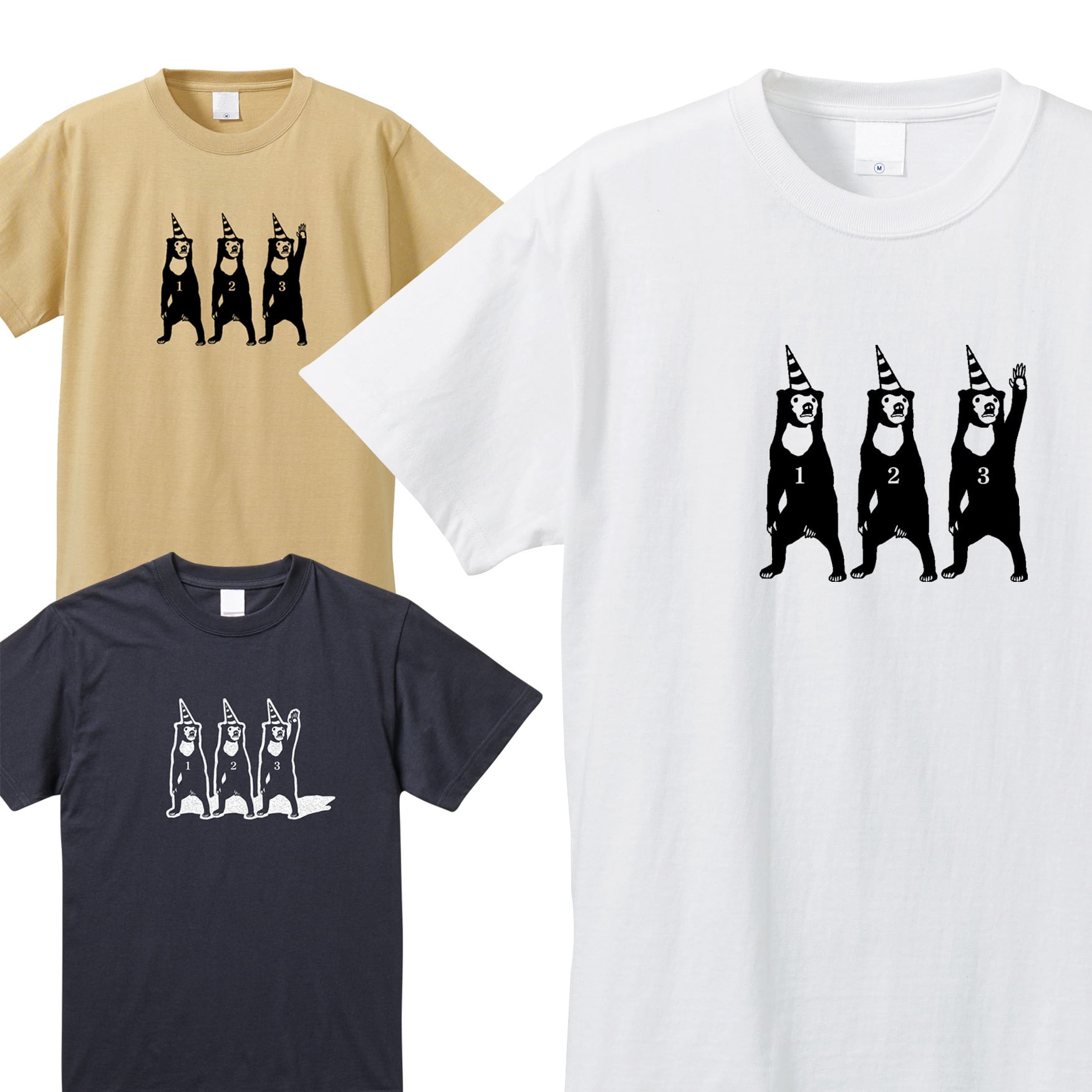 Tシャツ マレーグマ 3カラー 半袖 ホワイト ベージュ ネイビー メンズ