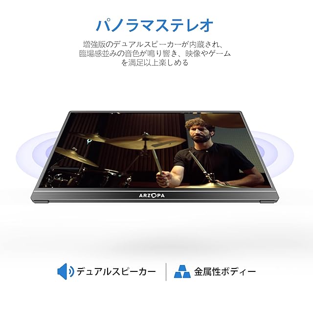 ARZOPA 15.6インチ モバイルディスプレイ 薄型軽量 非光沢IPSパネル
