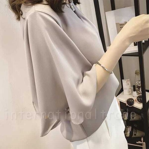 レディース服 五分袖 ドレープ ブラウス グレージュ ホワイト ピンク シンプル 上品 きれいめ 大人カジュアル エレガント 体型カバー ゆったり 涼しい 春 夏 秋 通勤 オフィスカジュアル 仕事着 抜け感　 cw-a-6027