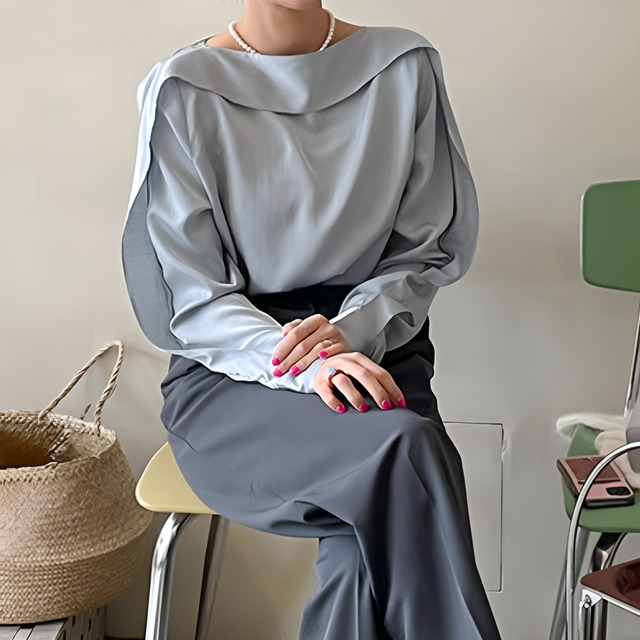 オフショルダーエレガントシフォンブラウス　BM1363