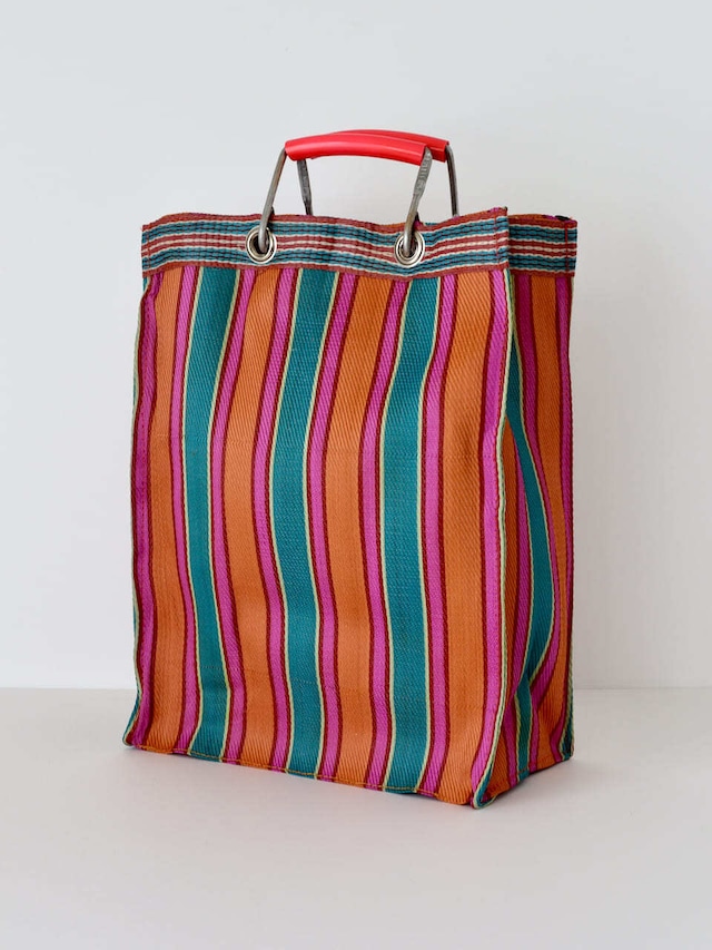 リサイクル プラスチック ストライプ バッグ レクタングル（オレンジ／ブルー／ピンク） / Recycled Plastic Stripe Bag Rectangle PUEBCO