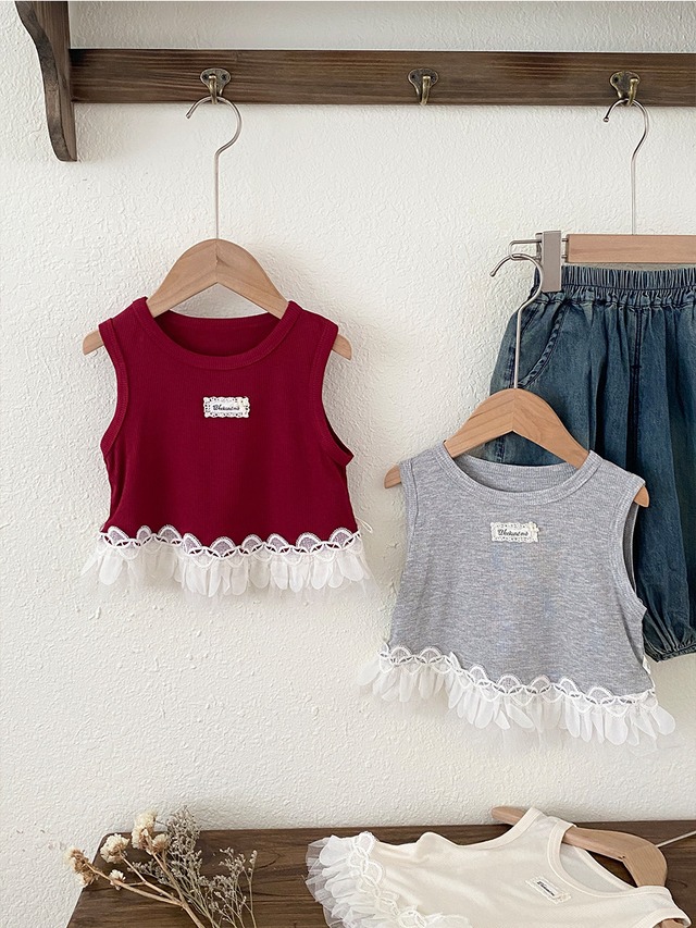 【BABY】裾レース切替ノースリーブTシャツ - 9