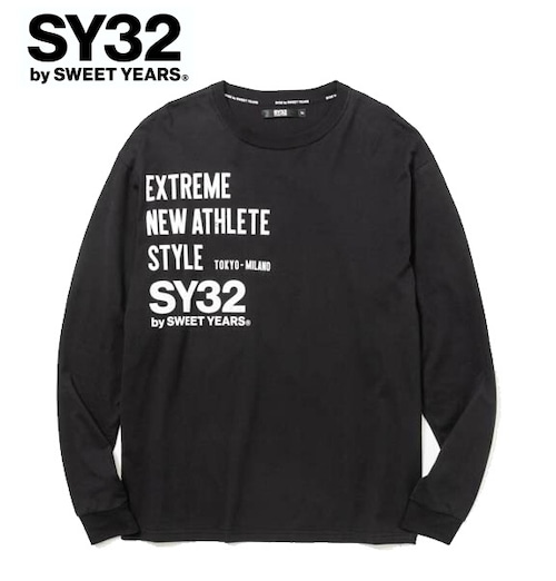 SY32 by SWEET YEARS エスワイサーティトゥ Tシャツ 長袖 クルーネック ロンT メンズ LISTING LOGO L/S TEE 14177J-W BLACK