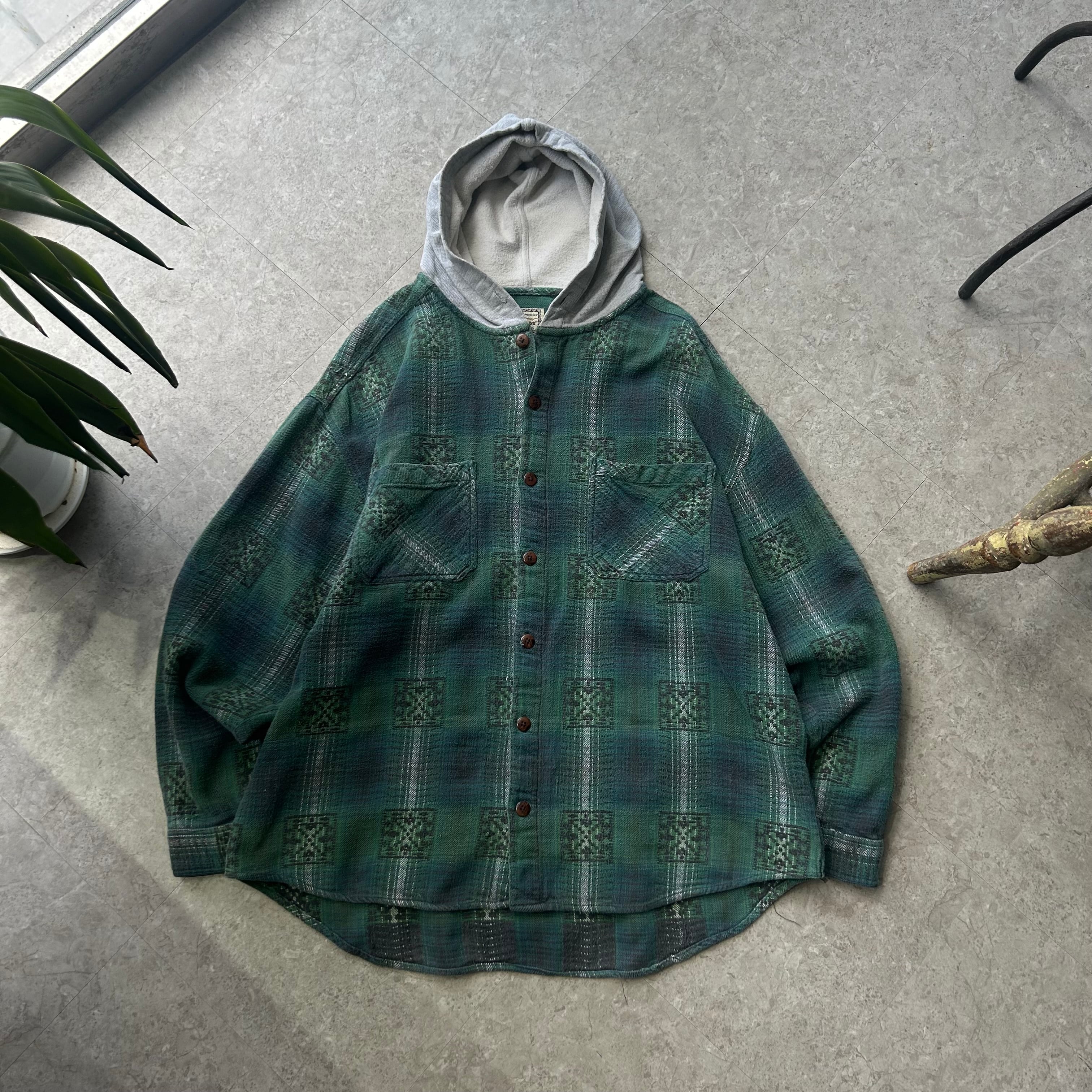 90s WEEKENDS "Ombre × native pattern "flannel shirt hoodie【仙台店】