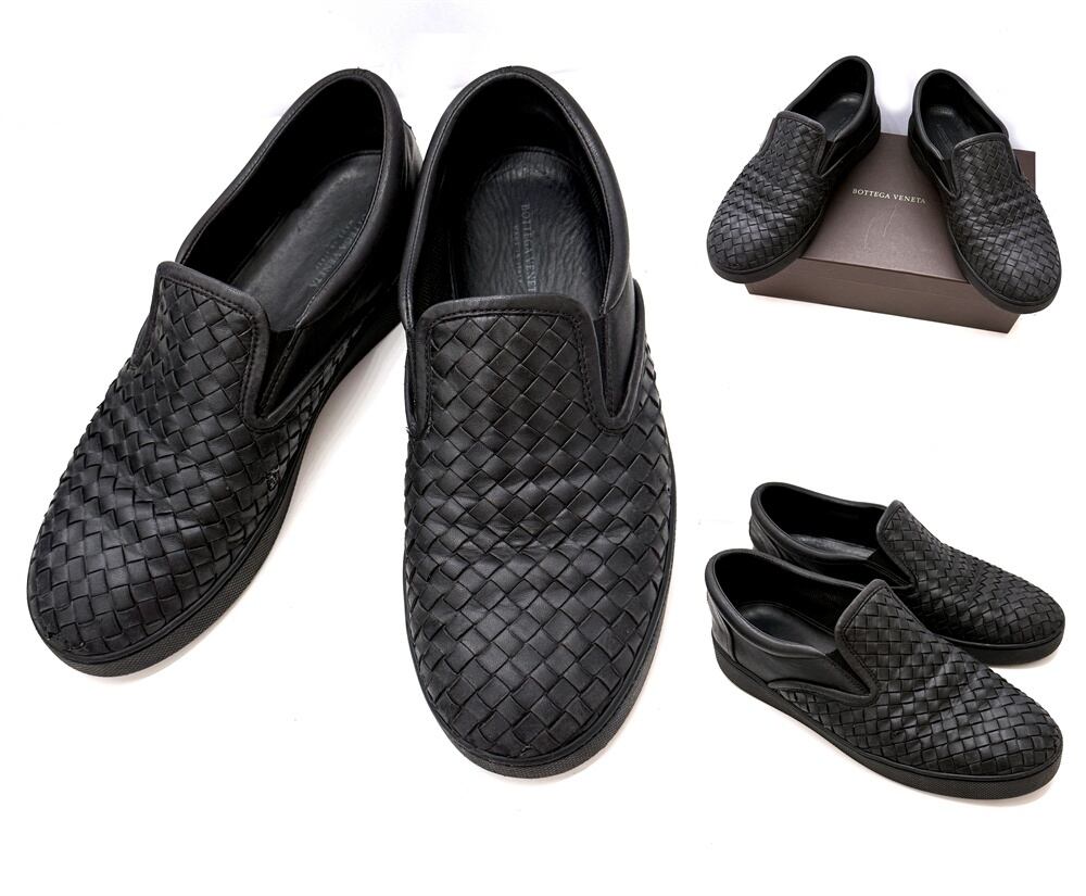 BOTTEGA VENETA ボッテガヴェネタ イントレチャート レザー スリッポン ブラック 靴 スニーカー 28cm 43 メンズ 黒