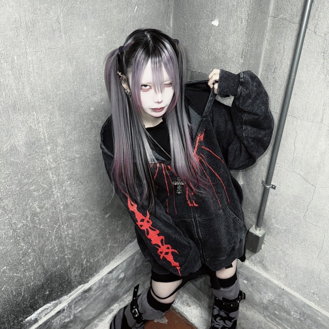 PSYNYXX ドラゴンモチーフピグメントパーカー グランジ サブカル 地雷