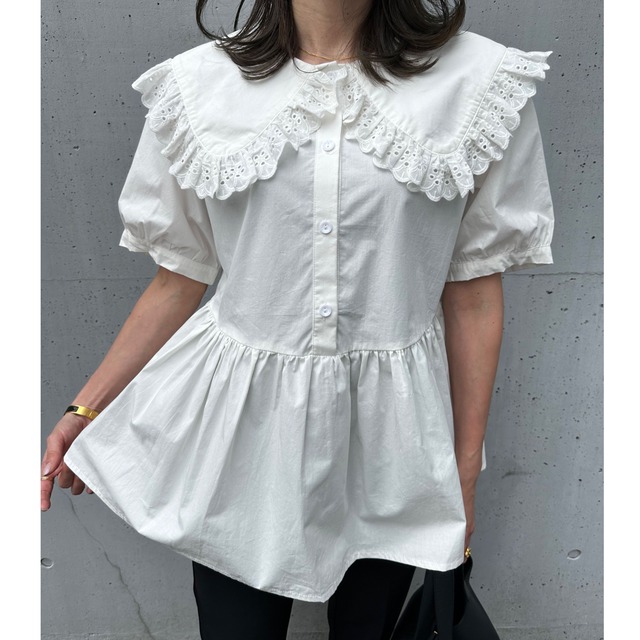 ミニフリルフレア半袖ブラウス