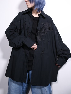 "刺繍" front and back big design XXL over silhouette shirt