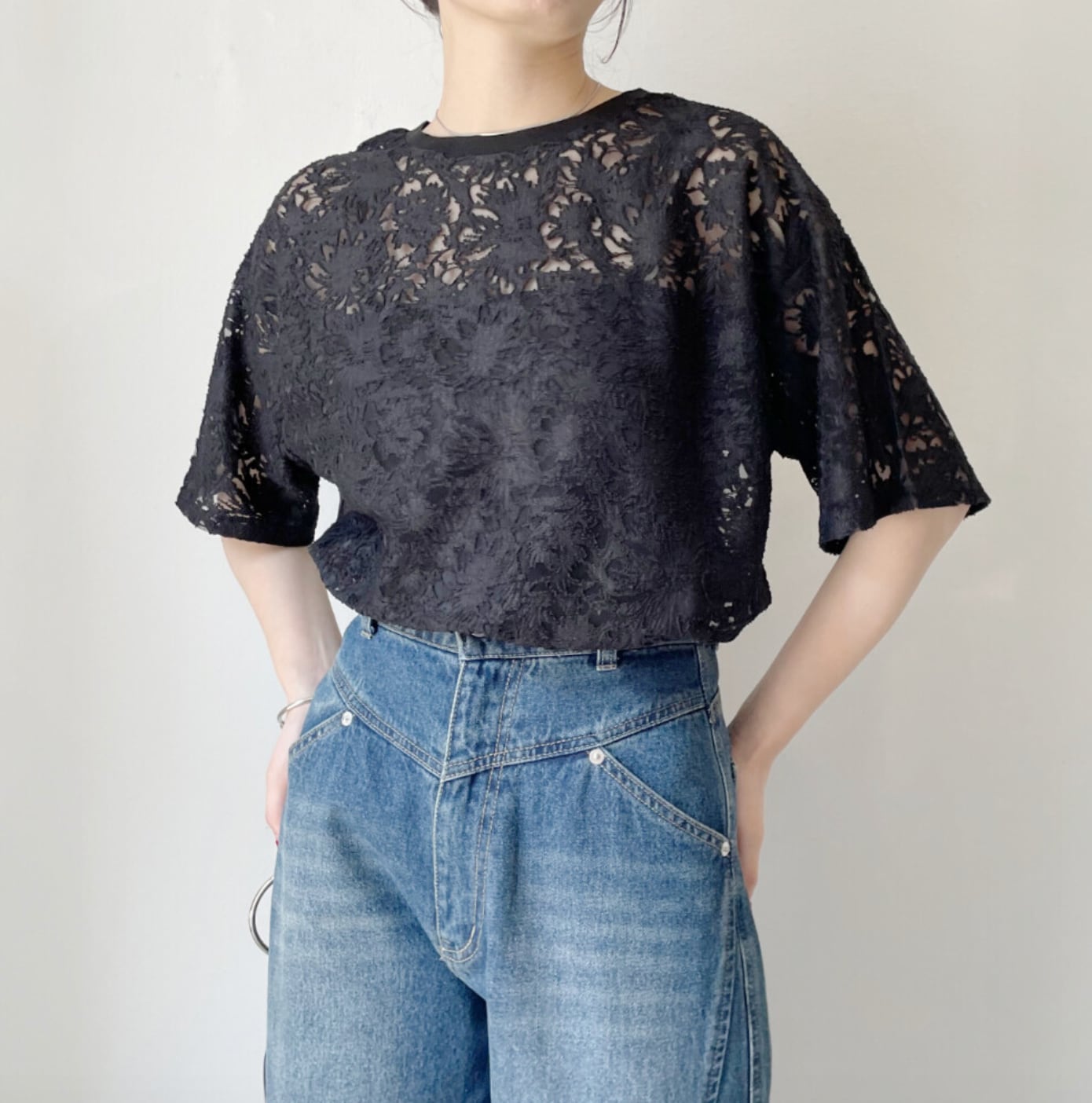 ナンバーミーTOKYO"LACE S/S TEE"BLACK