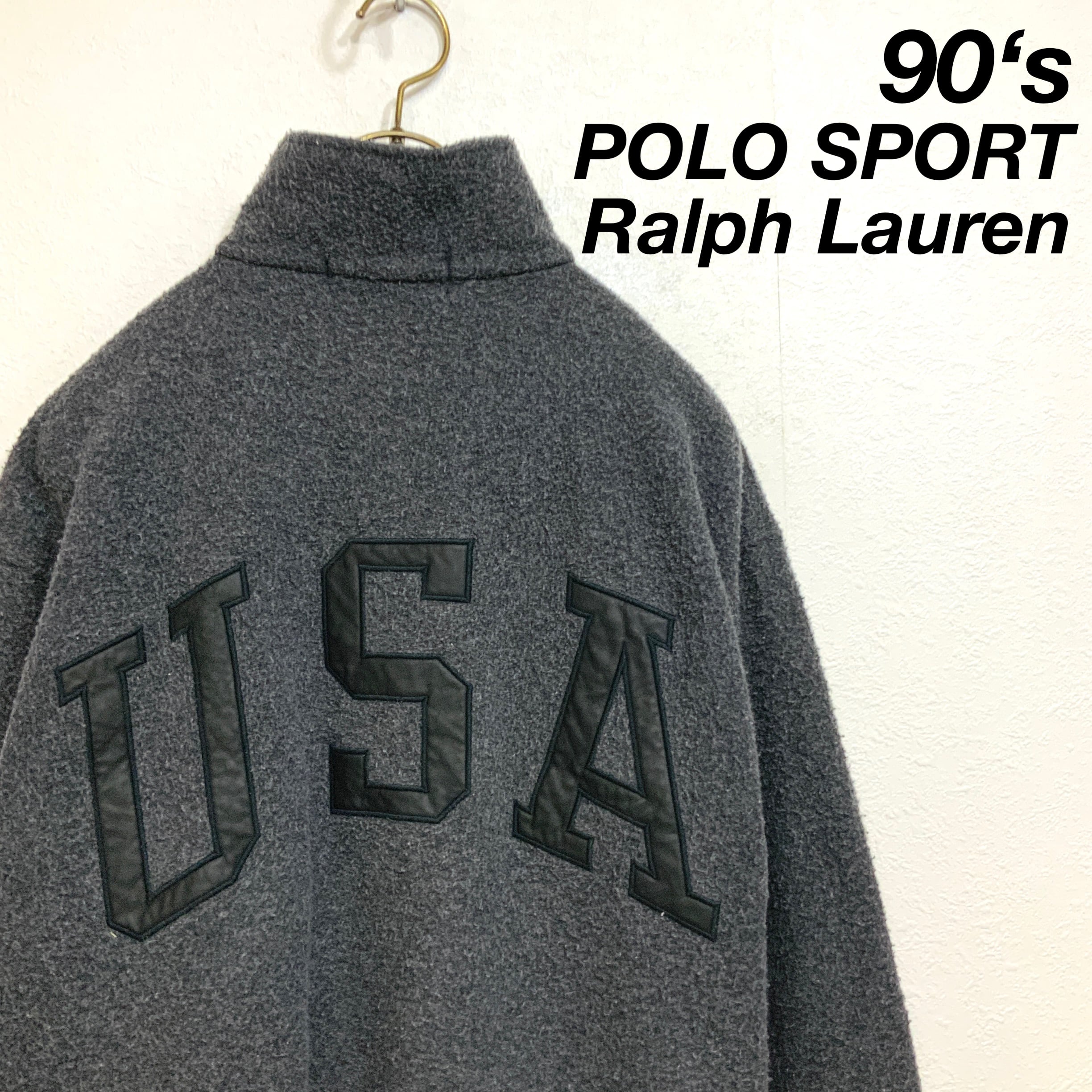 希少 90‘s POLO SPORT Ralph Lauren ラルフローレン ポロスポ ハーフジップ フリースジャケット USAロゴ  ririジッパー グレー | 古着屋　MOU powered by BASE