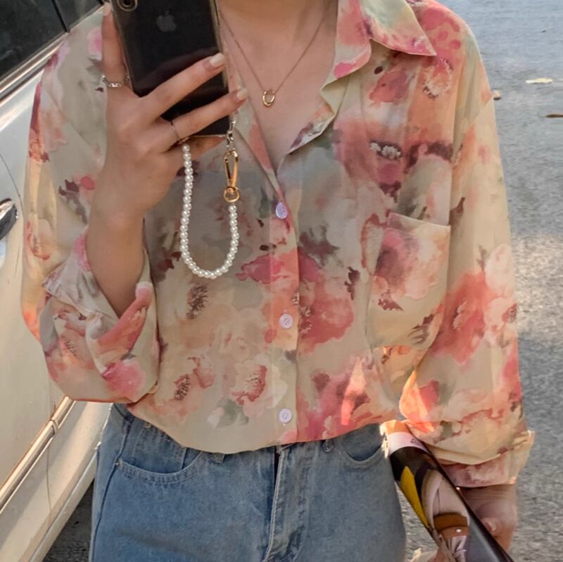 Chiffon flower long sleeve shirt RW0899