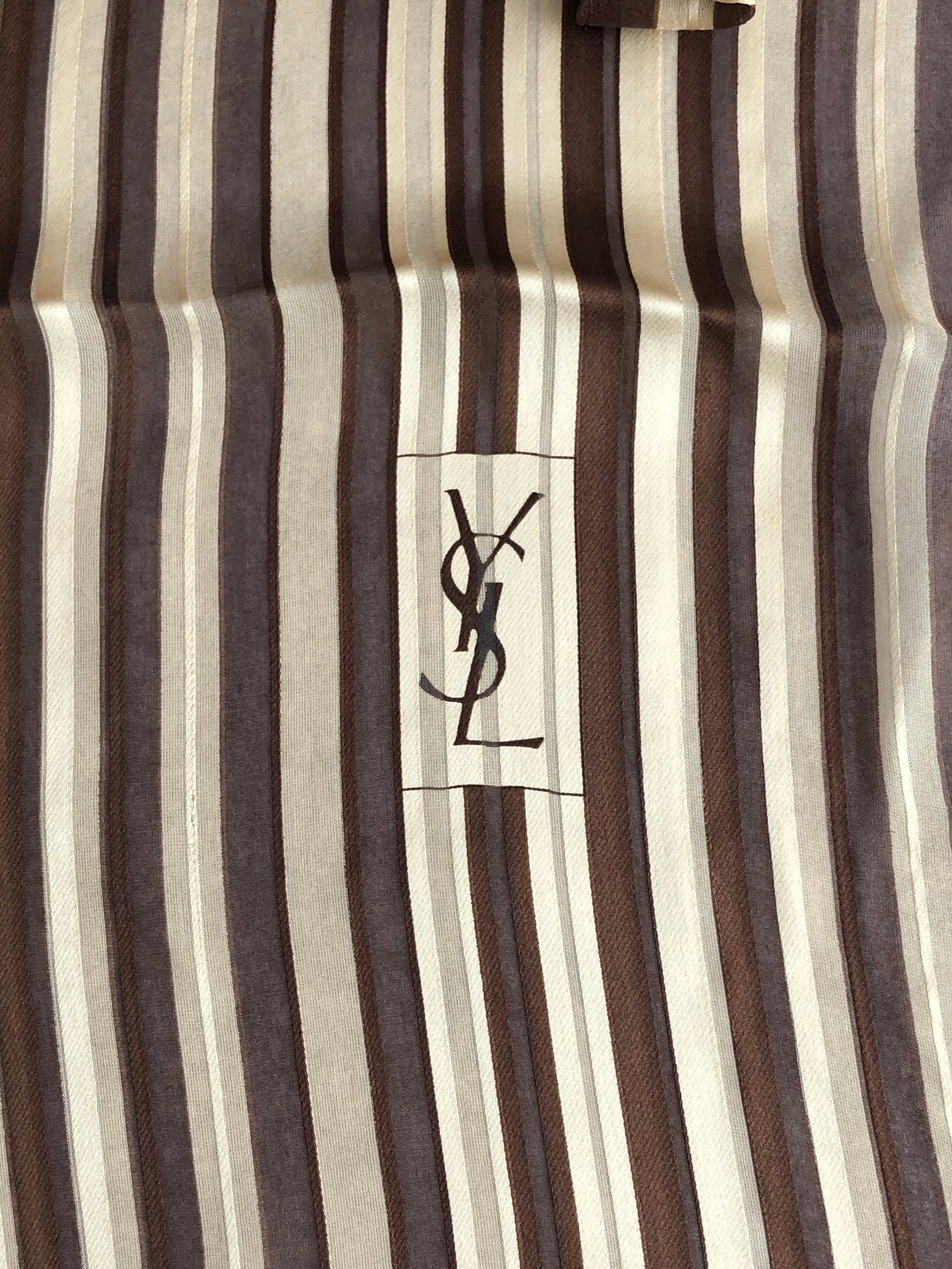 Yves Saint Laurent イヴ・サンローラン ストライプ スカーフ ブラウン