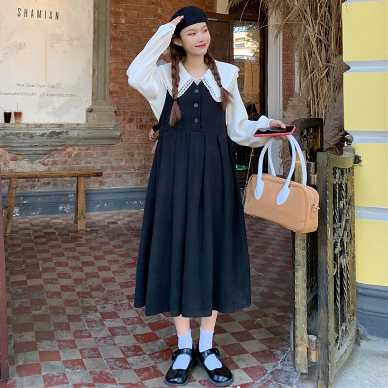 スタンダードスタイルVネックスカート ドレス スプリングスリム レトロ 春物 萌量不足84046516514