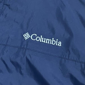 Columbia ナイロンジャケット ライトアウター ジップアップ フルジップ 刺繍 ワンポイントロゴ XL ビッグサイズ オムニテック 撥水 アウトドア コロンビア ネイビー us古着