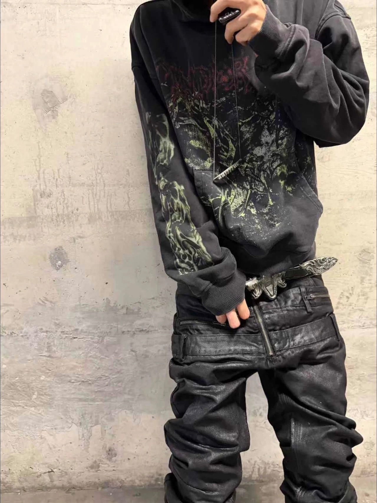 【CinderVein】Green Demon Rune Washed Hoodie