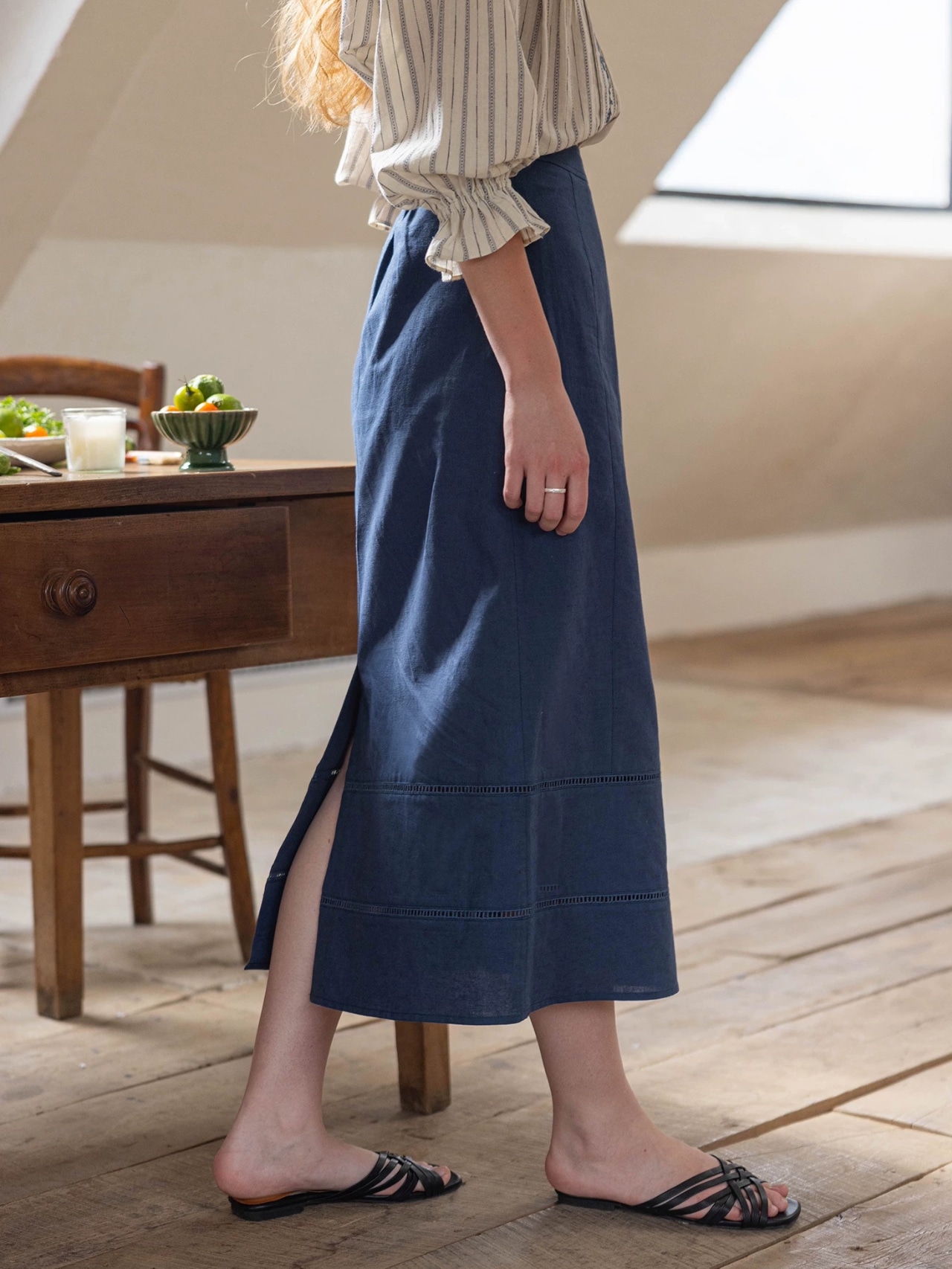 Provence Linen Blend Straight Skirt F0776