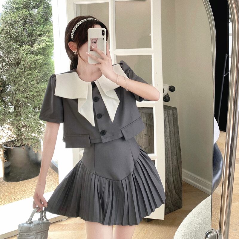 スタンダードプリーツスカート サマースタイル レトロ 夏物 ガールズファッション95386153107