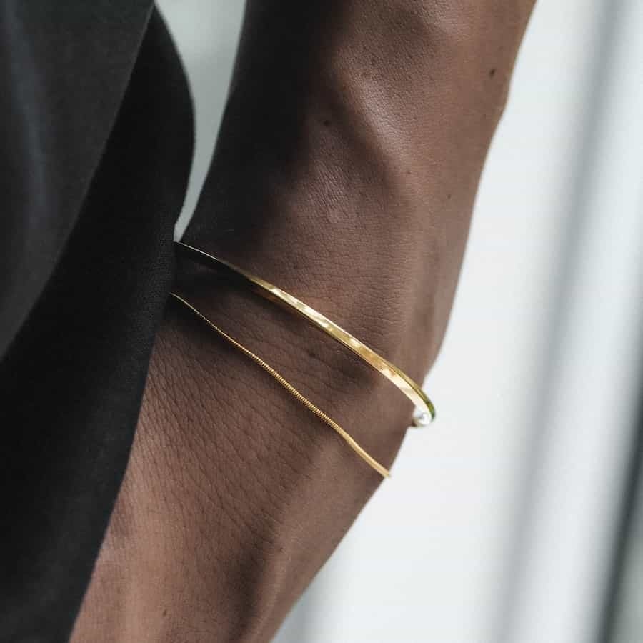 gold thin bracelet set (bangle x bracelet) #s3 | garcia