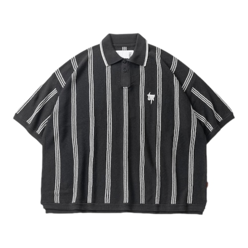 【TIGHTBOOTH】 STRIPE KNIT POLO(Black)〈国内送料無料〉