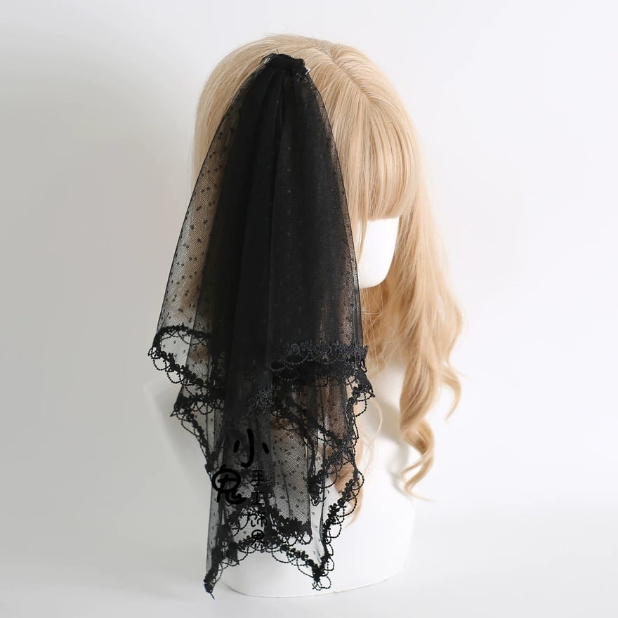 ゴスロリ 黒レースショートベール 45cm