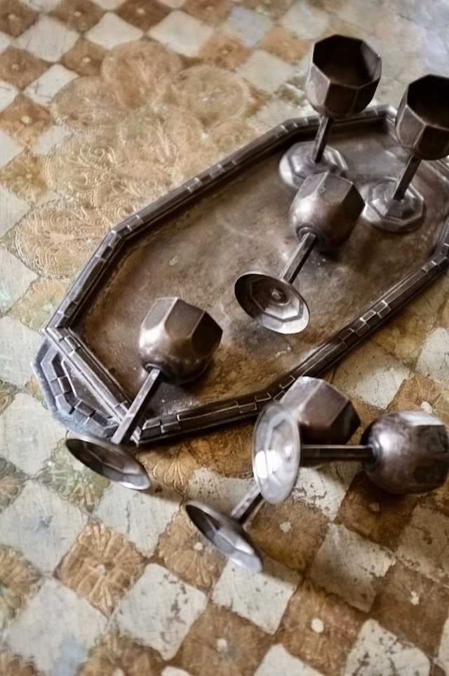 1900s フランス Georges Weinthal  アールデコ 多数派のオクトゴナル リキュールカップとトレイ  アンティーク