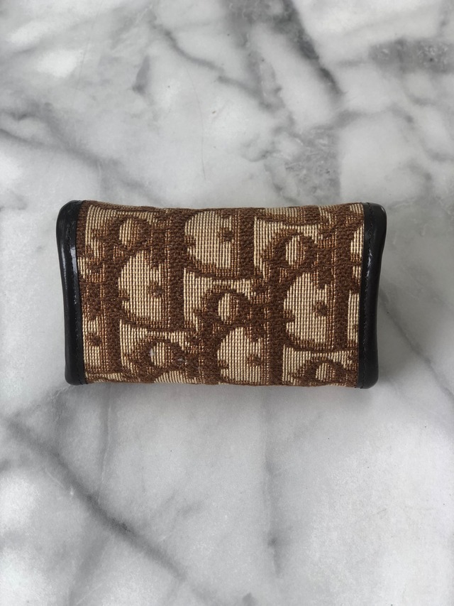 Christian Dior  ディオール トロッター Diorモチーフ ジャガード×レザー がま口 コインケース ブラウン mcrrev