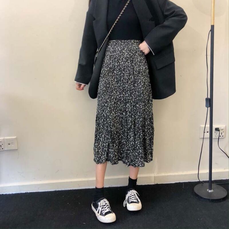 ブラックハイウェストフローラルスカート 花柄 YY-ファッション75658798588